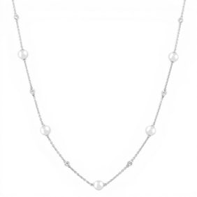 4mm Cultured Pearl and 0.15 ctw Diamond 14K White Gold Necklace