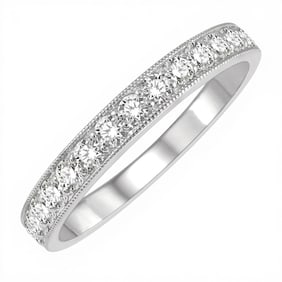 0.50 ctw Diamond Pave Milgrain Wedding Band Ring 14K White Gold Size 6.5