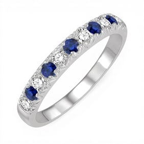 2.3mm Blue Sapphire and 0.27 ctw White Diamond 14K White Gold Ring