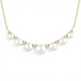 3.5mm-5mm Cultured Pearl and 0.14 ctw Diamond 10K Yellow Gold Necklace