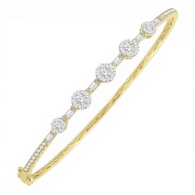 1.11 ctw Diamond Cluster Baguette 14K Yellow & White Gold Bangle