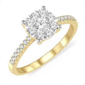 0.76 ctw White Diamond Cluster Ring 14K Yellow & White Gold