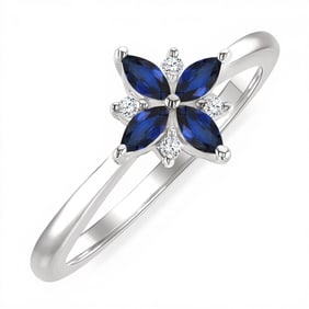 4x2mm Blue Sapphire and 0.04 ctw Diamond 10K White Gold Ring