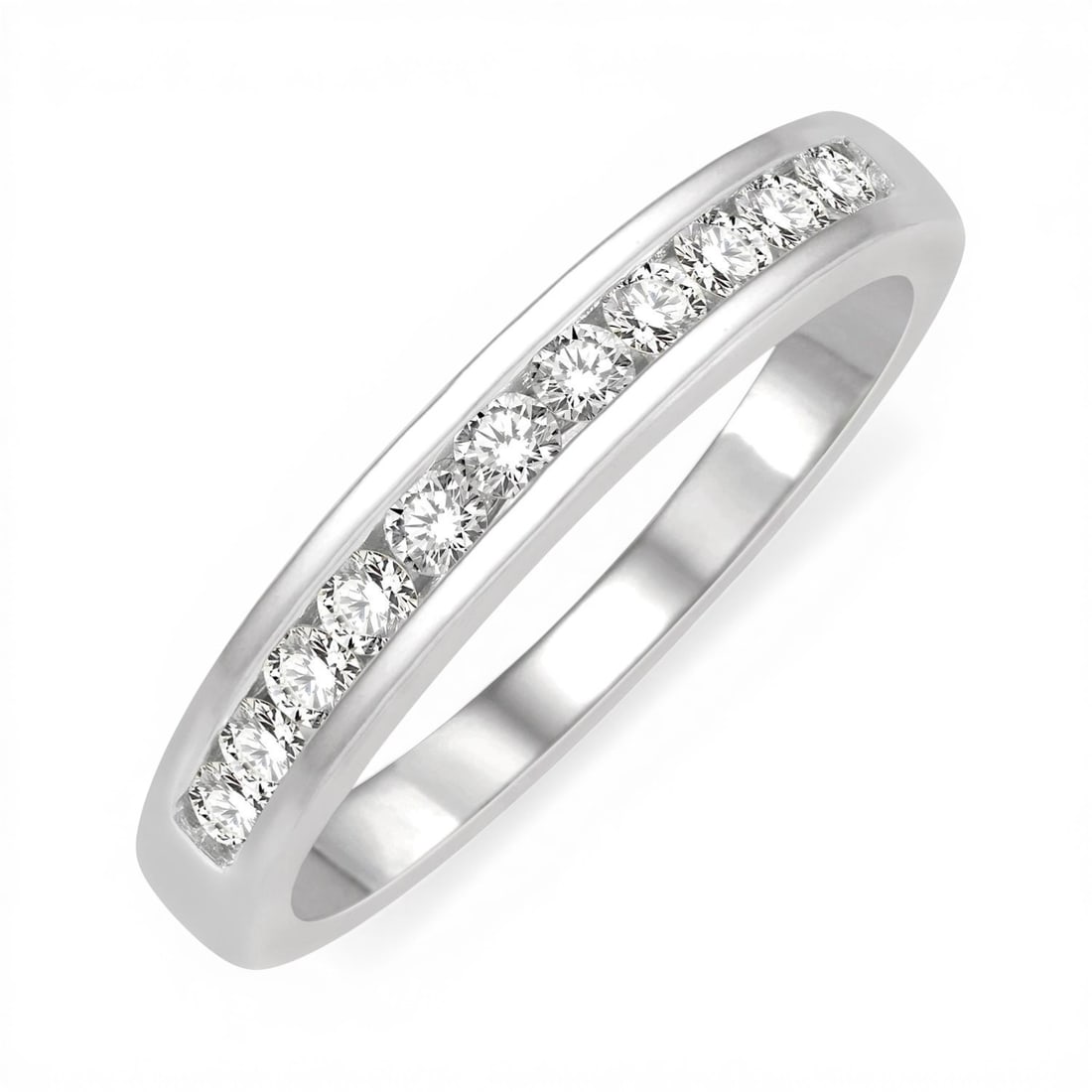 0.35 ctw Diamond Channel Set 14K White Gold Band Ring: Timeless and sophisticated, this elegant Channel Set ring featuring White Diamond radiates enduring beauty. Expertly mounted in a Channel setting, the ring is crafted in 2.6 grams of solid 14K White G
