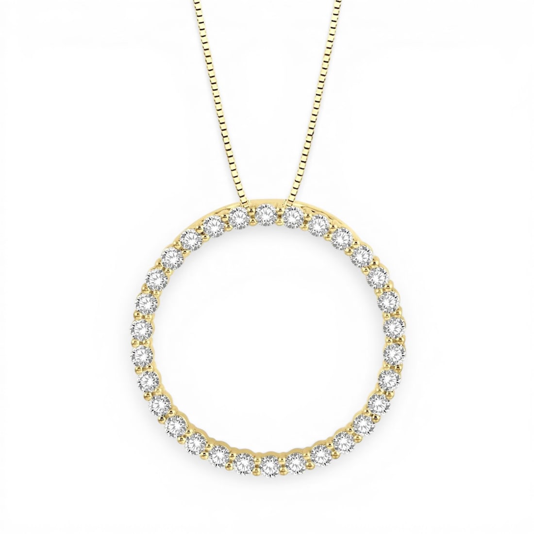 1.01 ctw Diamond Circle of Love Pendant Necklace 14K Yellow Gold: Exuding opulence and grace, this stunning Circle of Love necklace featuring Natural Diamonds is crafted for the distinguished. A detailed Prong gallery secures the stones, rendered in 2.5 grams of lus