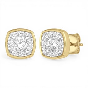 0.32 ctw Diamond Cluster Bezel 14K Yellow and White Gold Stud Earrings