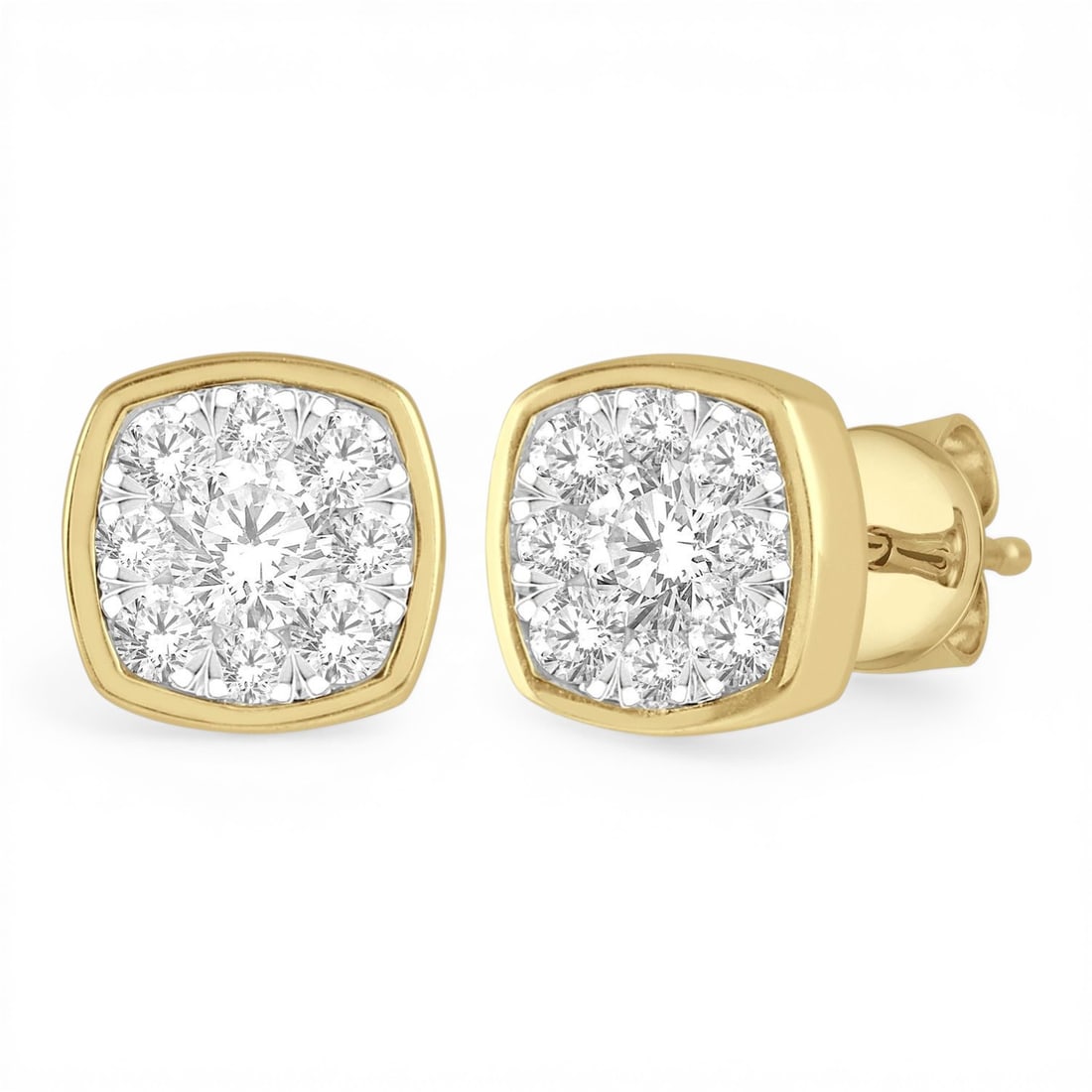 0.32 ctw Diamond Cluster Bezel 14K Yellow and White Gold Stud Earrings: Epitomizing grandeur, this stunning Cluster Bezel pair of earrings featuring White Diamond stands as a beacon of refined taste. Crafted with precision, the Bezel setting is seamlessly integrated into 