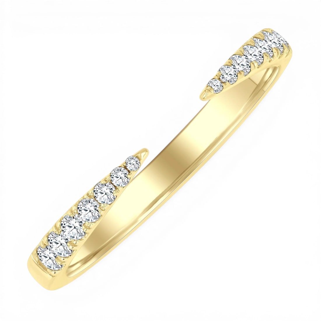 0.20 ctw Graduated Diamond Claw Open Fashion 14K Yellow Gold Ring: A testament to superior craftsmanship, this stunning Claw Open Fashion ring featuring White Diamond is unparalleled. A detailed Bypass gallery secures the stones, rendered in 2.3 grams of lustrous 14K