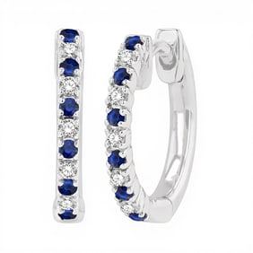 Petite 1.35mm Sapphire & 0.11 ctw Diamond 10K White Gold Huggies Earrings