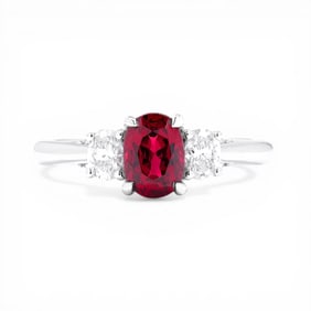 Oval Ruby and 0.47 ctw White Diamond 18k White Gold Ring