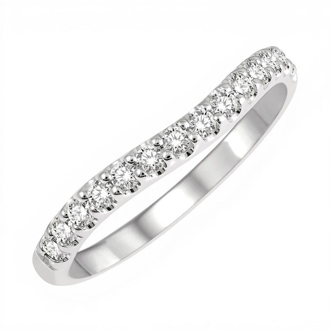0.33 ctw White Diamond Arched Wedding Band 14K White Gold: Captured in a moment of brilliance, this breathtaking Arched Center ring featuring White Diamond speaks to the connoisseur. Securely held in a classic Arched/Contoured Band design, the ring is forged 