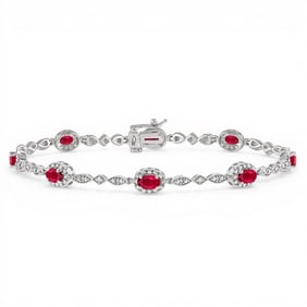 5x3 mm Oval Ruby and 0.05 ctw Diamond 14K White Gold Bracelet