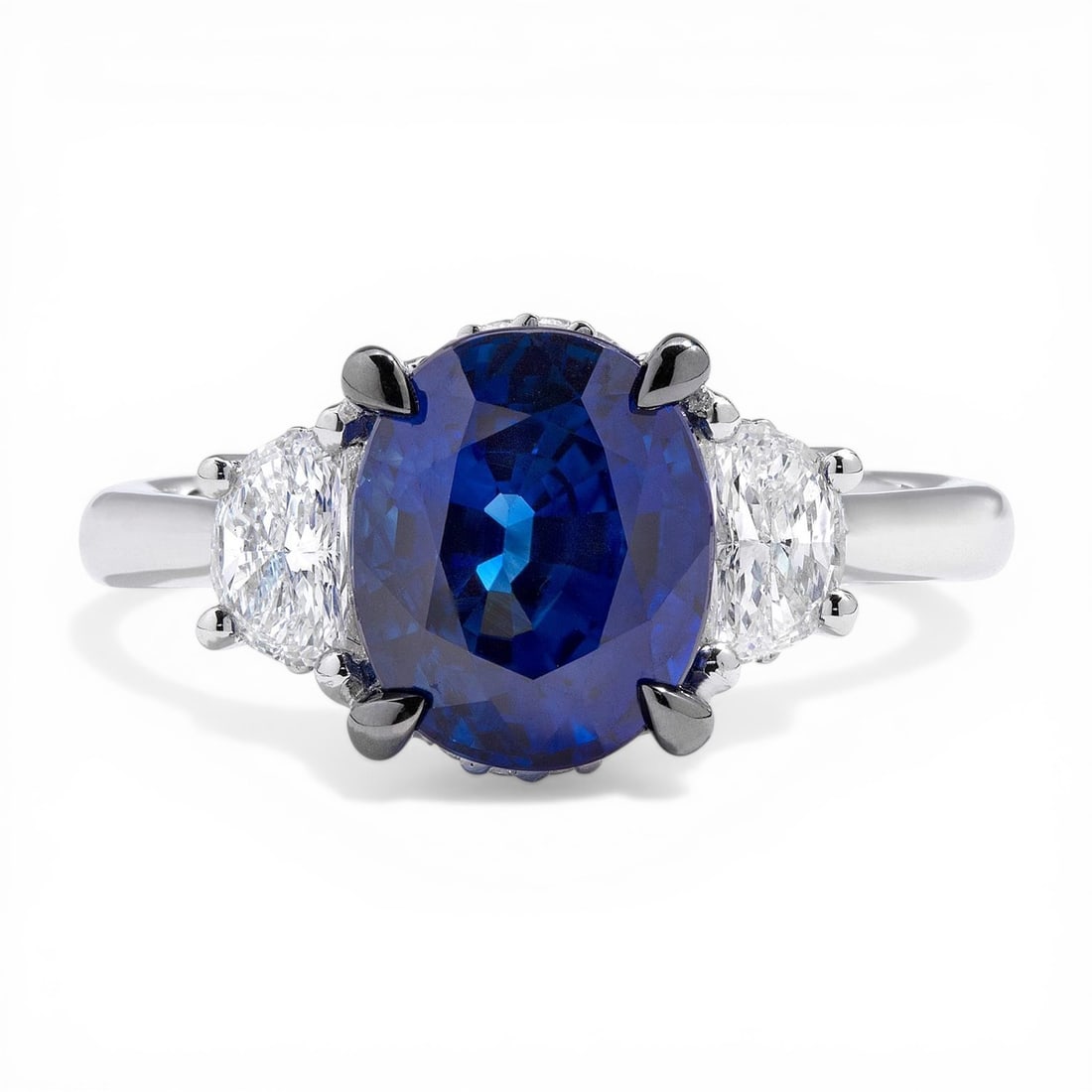 Three Stone Blue Sapphire and 0.63 ctw Diamond Platinum Ring (1 of 3)