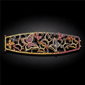 23.40 ctw Multi-gemstone and 2.65 ctw Diamond 18K Yellow Gold Bracelet