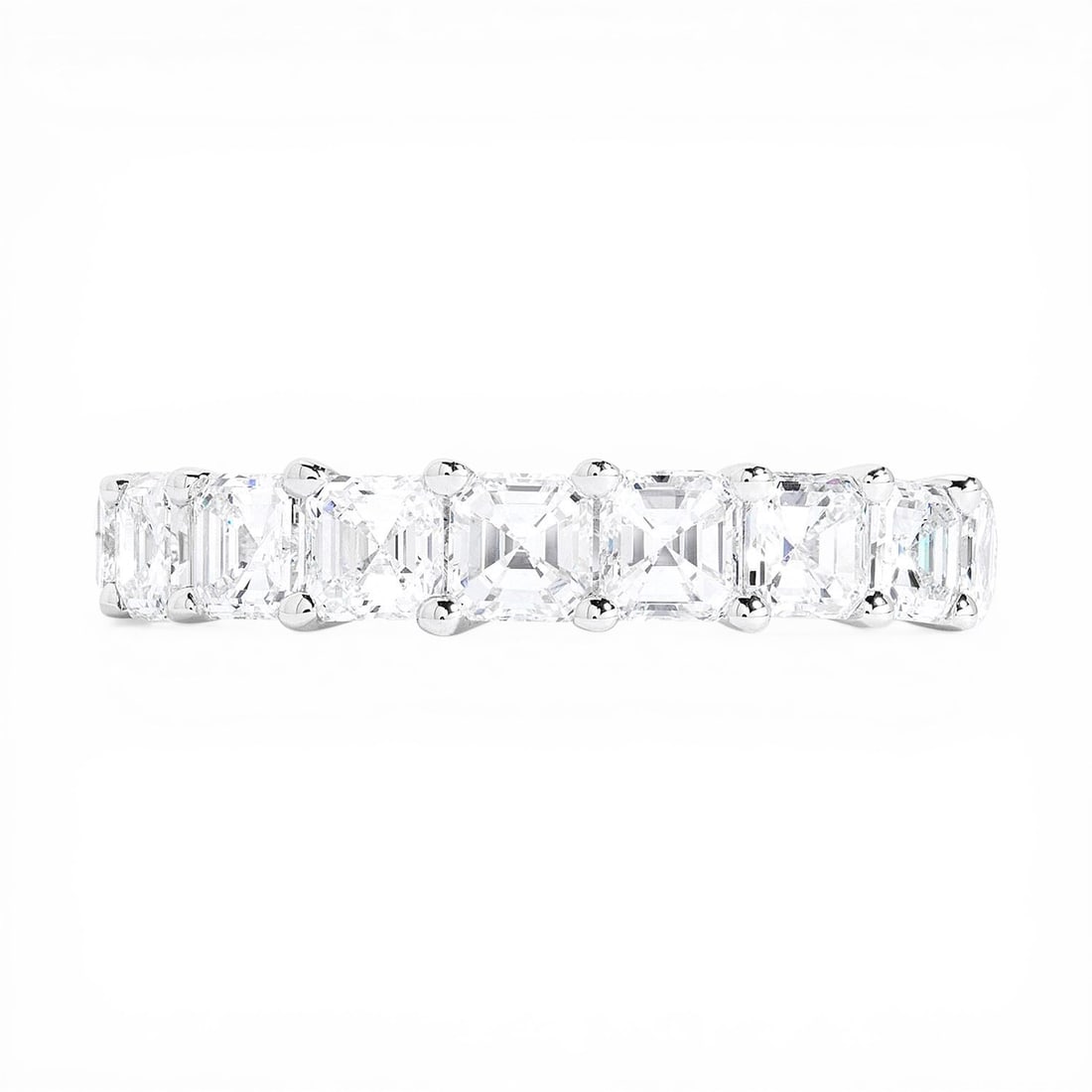 2.16 ctw Asscher Diamond 18K White Gold Band Ring: Retail Value: $18,165 A testament to superior craftsmanship, this magnificent Asscher Halfway Band ring featuring White Diamond is unparalleled. Expertly mounted in a Halfway Band setting, the ring is