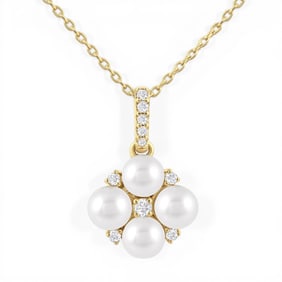 4mm Cultured Pearl and 0.08 ctw Diamond 10K Yellow Gold Pendant