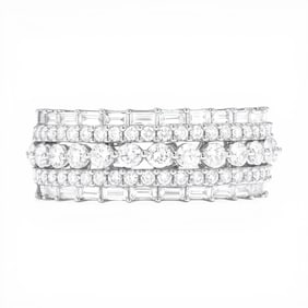 1.67 ctw Round & Baguette Diamond Wide Band 18k White Gold Ring