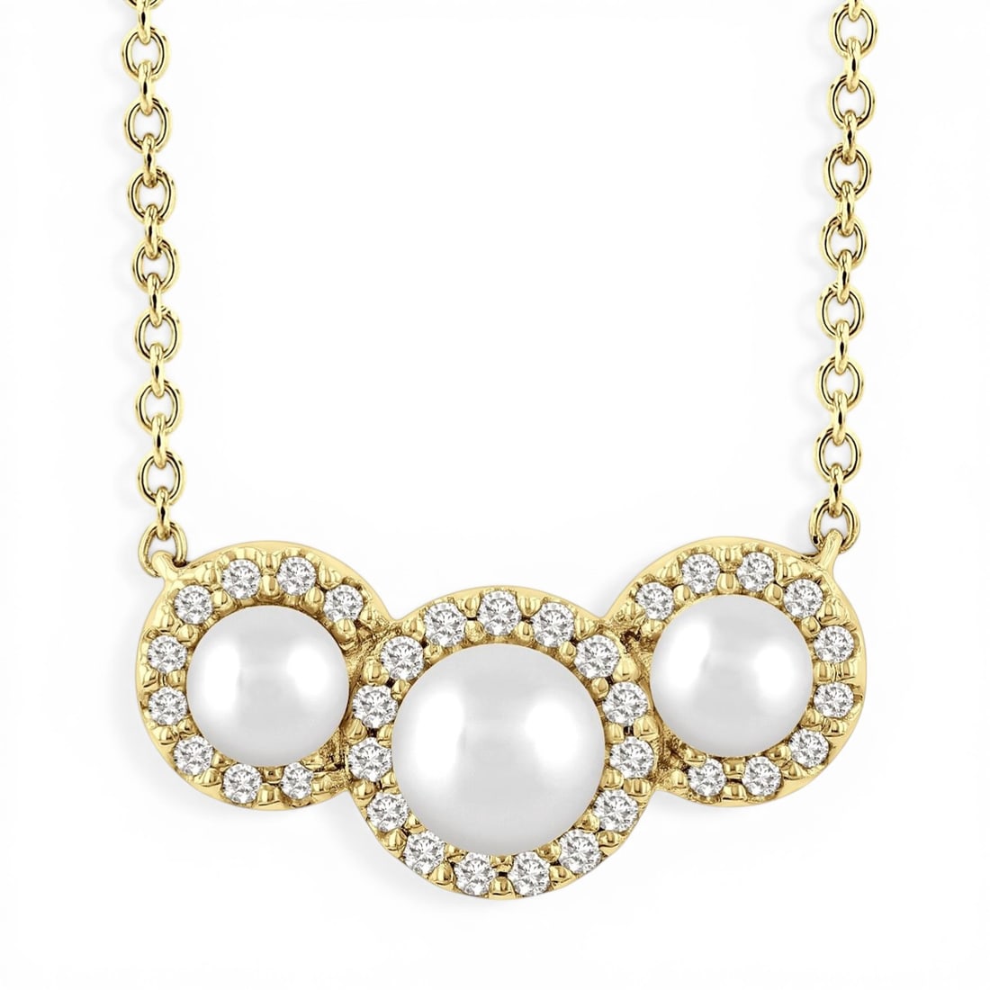 4mm & 3mm Cultured Pearl and 0.11 ctw White Diamond Halo 14K Yellow Gold Pendant Necklace: A testament to superior craftsmanship, this elegant Halo necklace featuring Cultured Pearl, White Diamond is unparalleled. Crafted with precision, the Halo setting is seamlessly integrated into 1.25 g
