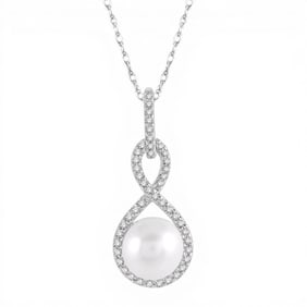 7mm Cultured Pearl and 0.15 ctw Diamond 10K White Gold Pendant