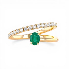 Emerald and 0.33 ctw Diamond 18k Yellow Gold Ring
