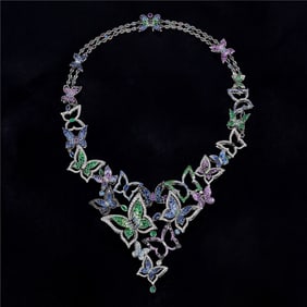 27.3 ctw Blue Sapphire and 4.55 ctw White Diamond Platinum Necklace
