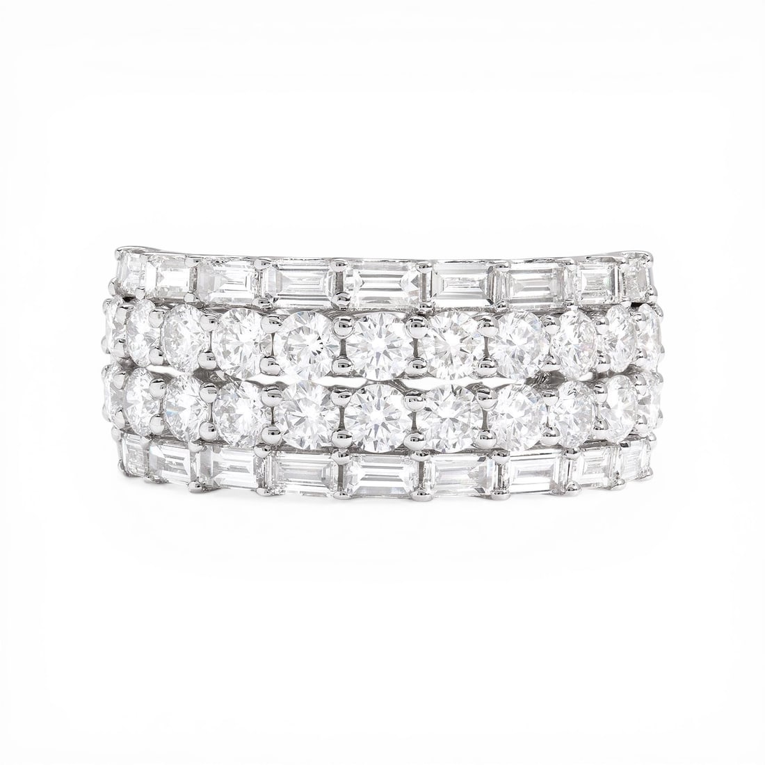 2.14 ctw Baguette & Round Diamond 18k White Gold Band Ring: Retail Value: $13,560 Timeless and sophisticated, this stunning Duchess Baguette band ring featuring Natural Diamonds radiates enduring beauty. Showcasing the gems in a Multi-Row Band arrangement, the