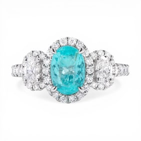 Oval Aquamarine Trilogy and 1.02 ctw Diamond 18k White Gold Ring