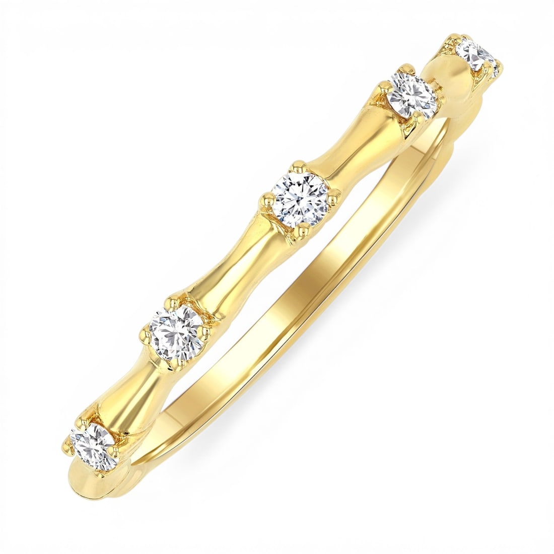 0.20 ctw White Diamond Bamboo Inspired 14K Yellow Gold Ring: Timeless and sophisticated, this elegant Bamboo Shoot Inspired ring featuring White Diamond radiates enduring beauty. Expertly mounted in a Band setting, the ring is crafted in 2.15 grams of solid 14K