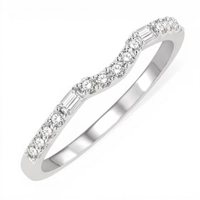 0.28 ctw Baguette & Round Diamond Curved Wedding Band 14K White Gold