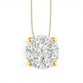1.04 ctw Diamond Cluster 14K Yellow & White Gold Pendant