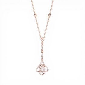 1.41 ctw White Diamond Floral 18K Rose Gold Pendant Necklace