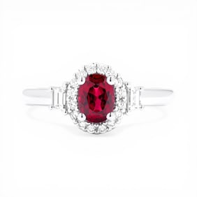 Oval Ruby and 0.29 ctw Diamond Halo 18k White Gold Ring