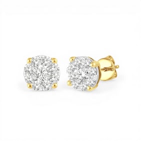 0.26 ctw Diamond Cluster 14K Yellow & White Gold Stud Earrings
