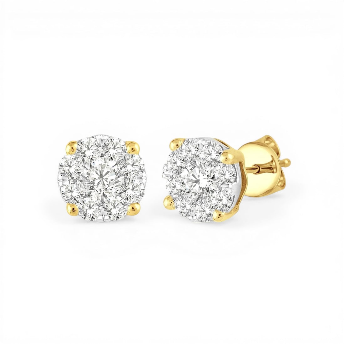 0.26 ctw Diamond Cluster 14K Yellow & White Gold Stud Earrings: A symphony of light and color, this stunning Cluster pair of earrings featuring Natural Diamonds embodies the pinnacle of luxury. Securely held in a classic Cluster design, the earrings are forged fro