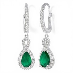 6x4mm Emerald and 0.53 ctw Diamond 14K White Gold Earrings