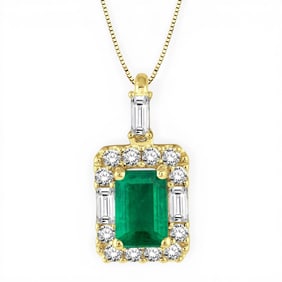 6x4mm Octagon Emerald and 0.29 ctw Diamond 14K Yellow Gold Pendant