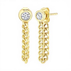 0.33 ctw Diamond Bezel Set Curb Link 14K Yellow Gold Earrings