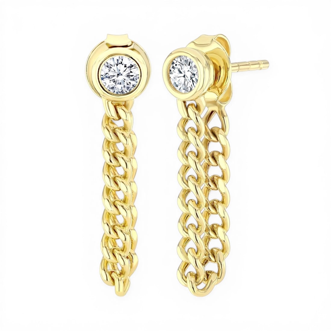 0.33 ctw Diamond Bezel Set Curb Link 14K Yellow Gold Earrings: Timeless and sophisticated, this elegant Curb Link pair of earrings featuring White Diamond radiates enduring beauty. Expertly mounted in a Bezel setting, the earrings are crafted in 0.95 grams of sol