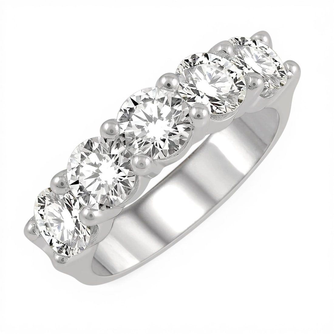 2.50 ctw Diamond 5-Stone 14K White Gold Band Ring: Timeless and sophisticated, this elegant Five-Stone ring featuring Natural Diamonds radiates enduring beauty. Securely held in a classic Five-Stone design, the ring is forged from 5.7 grams of high-po