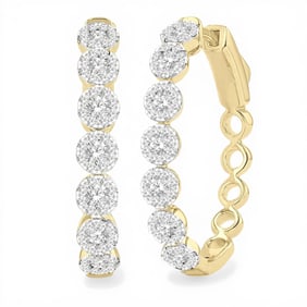 1.0 ctw Diamond Cluster 14K Yellow & White Gold Hoop Earrings