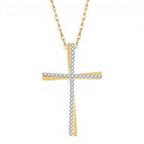 0.15 ctw White Diamond Cross Pendant 10K Yellow Gold