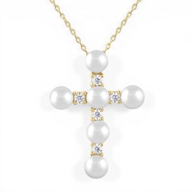 4mm Cultured Pearl and 0.15 ctw Diamond 10K Yellow Gold Pendant