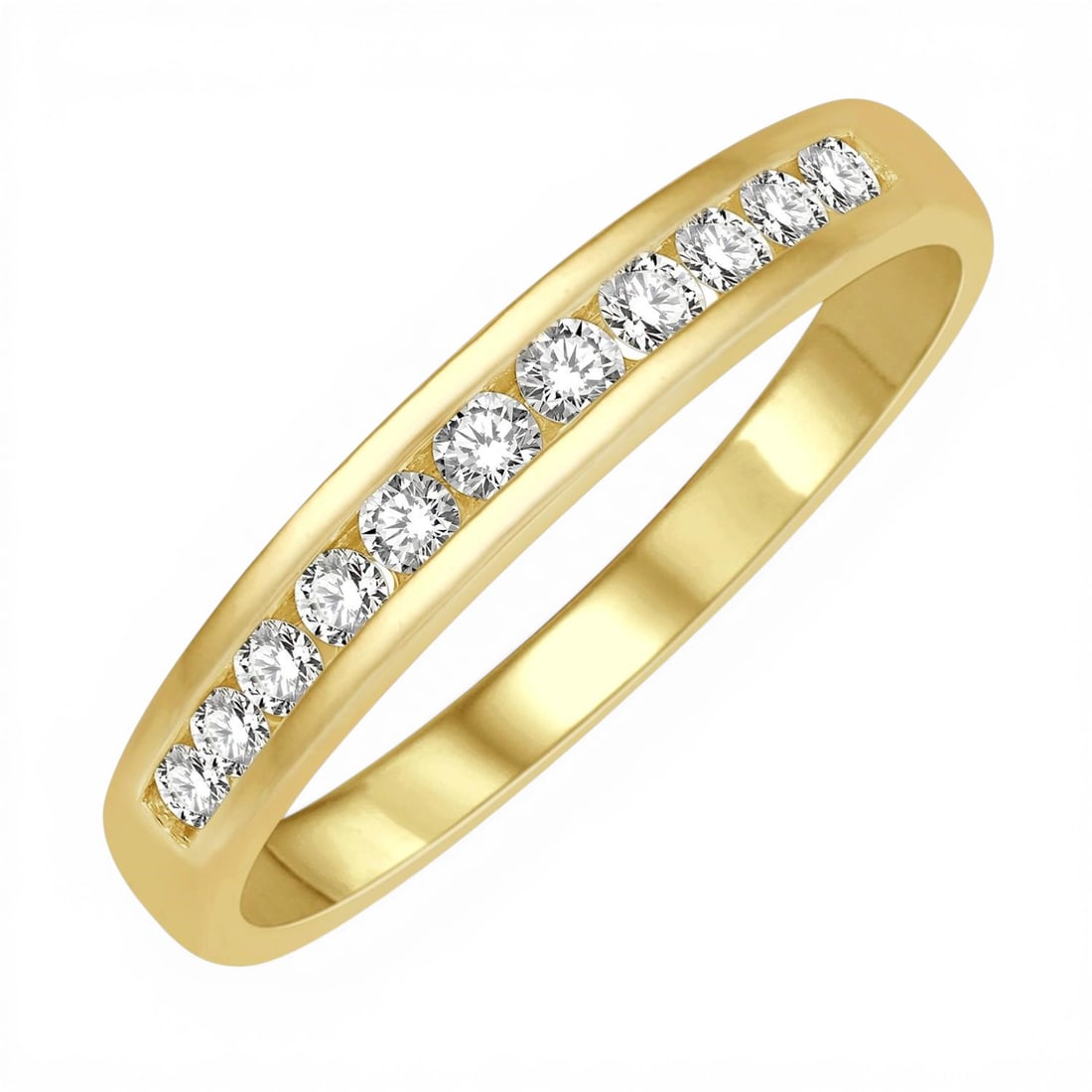 0.25 ctw Channel Set Diamond 14K Yellow Gold Band Ring: A testament to superior craftsmanship, this elegant Channel Set ring featuring White Diamonds is unparalleled. A detailed Channel-Set Band gallery secures the stones, rendered in 2.45 grams of lustrou