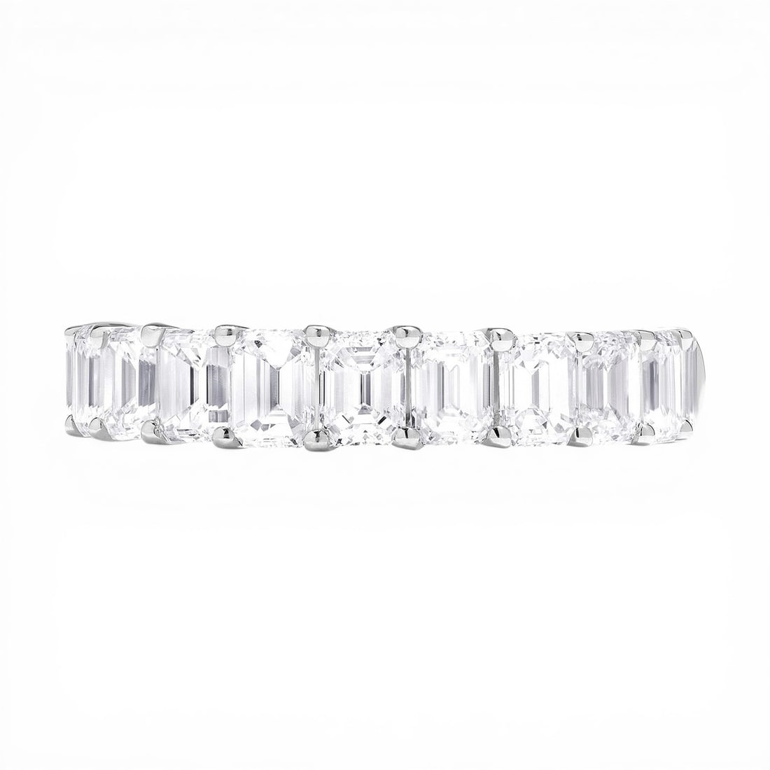 2.75 ctw Emerald Cut Diamond Halfway Band Ring 18K White Gold: Retail Value: $20,145 Timeless and sophisticated, this exquisite Duchess ring featuring White Diamond radiates enduring beauty. A detailed Halfway Band gallery secures the stones, rendered in 3.65 gra