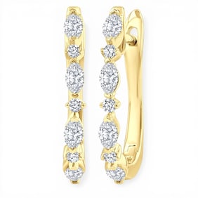 0.54 ctw White Diamond Marquise & Round Cut 14K Yellow Gold Hoop Earrings