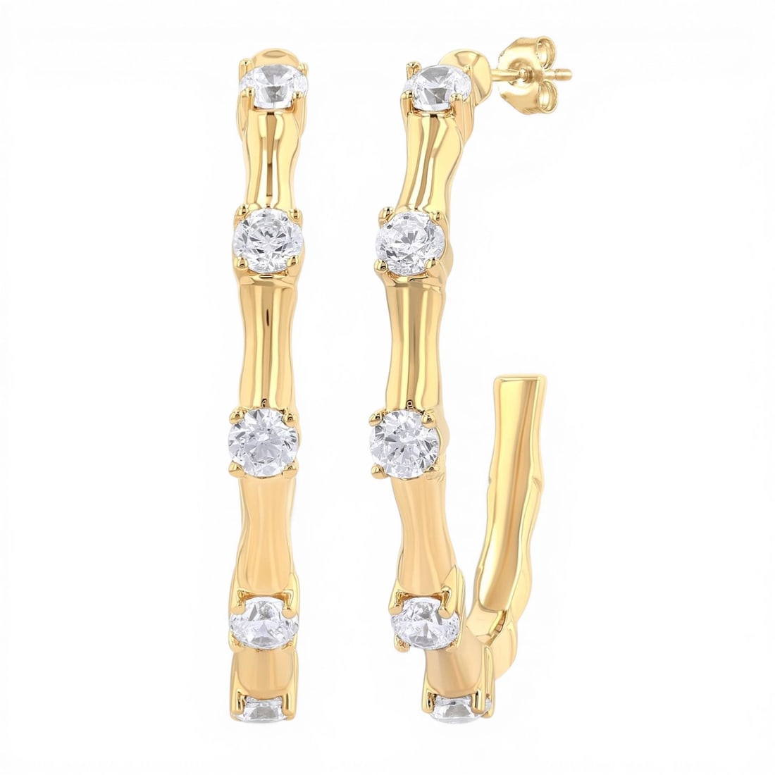 0.33 ctw White Diamond 14K Yellow Gold Half Hoop Earrings: Epitomizing grandeur, this elegant Bamboo Shoot Inspired pair of earrings featuring White Diamond stands as a beacon of refined taste. Crafted with precision, the Prong setting is seamlessly integrate