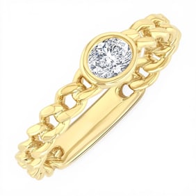 0.20 ctw Oval Diamond Bezel Set Curb Link 14K Yellow Gold Ring