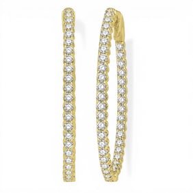 1.52 ctw Round White Diamond Inside-Out Hoop 14K Yellow Gold Earrings