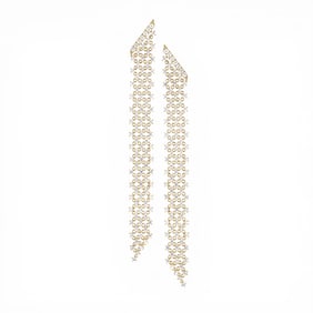 4.42 ctw White Diamond Silk Chandelier 18k Yellow Gold Earrings