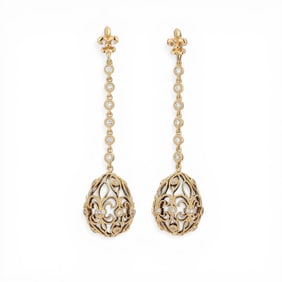 0.64 ctw White Diamond Mademoiselle Cage 18K Gold Drop Earrings